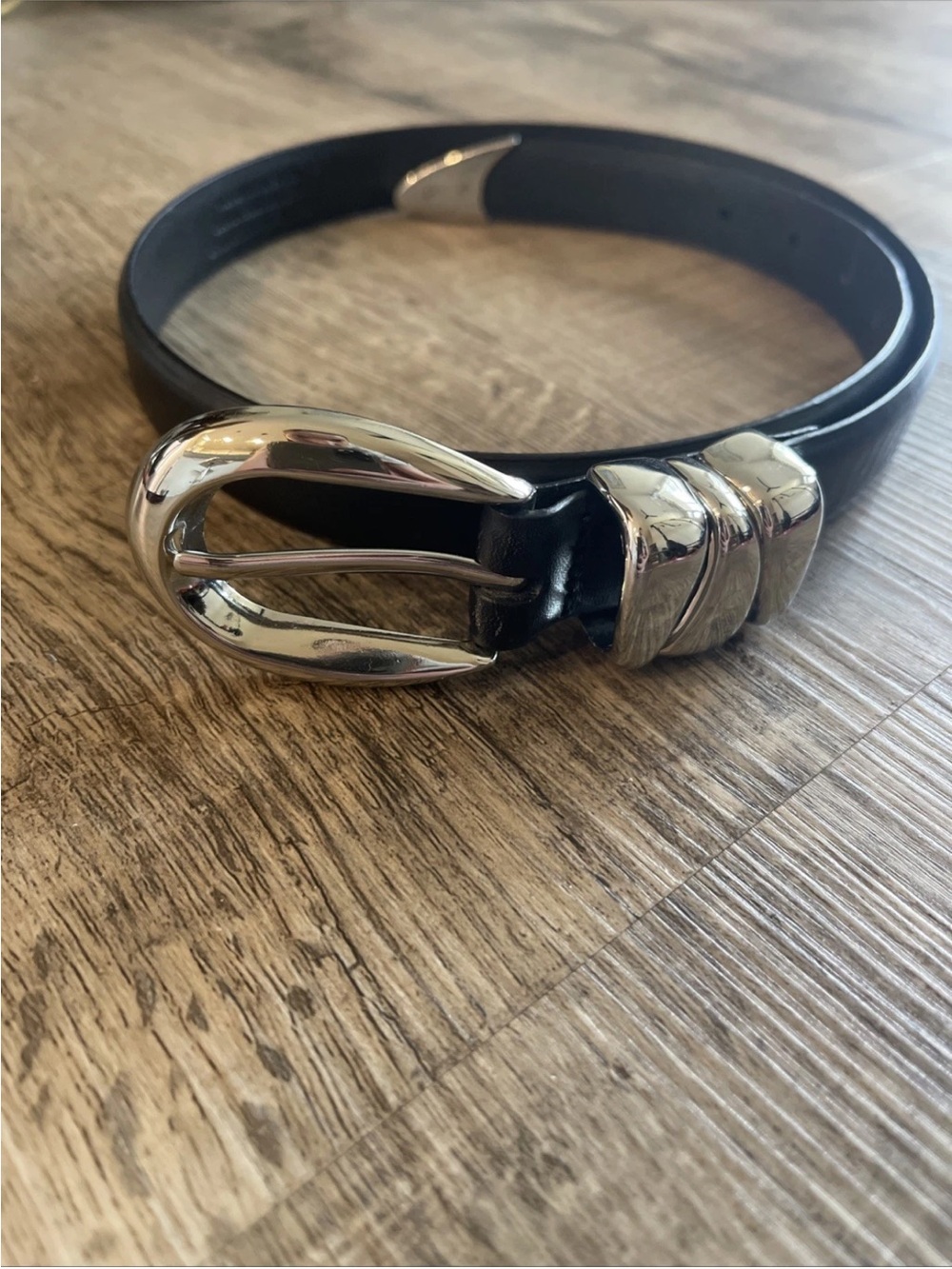 Madewell Triple Metal Keeper Belt Black with Silver Hardware 36inch Length